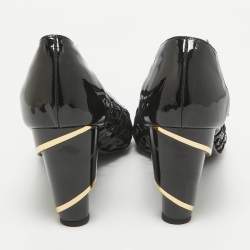 Chanel Black Patent Leather CC Cap Toe Caged Pumps Size 40
