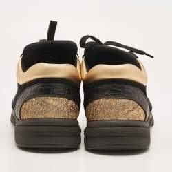 Pre Owned Chanel Black/Gold Suede and Leather CC Low Top Sneakers Size 37