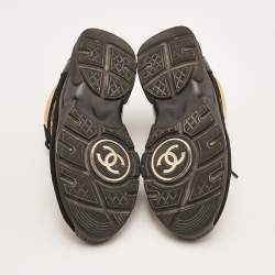 Pre Owned Chanel Black/Gold Suede and Leather CC Low Top Sneakers Size 37