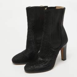 Chanel Black Calf Hair CC Ankle Boots Size 37