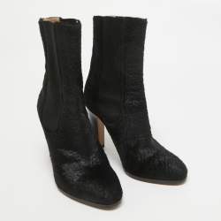 Chanel Black Calf Hair CC Ankle Boots Size 37