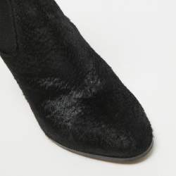 Chanel Black Calf Hair CC Ankle Boots Size 37