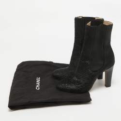 Chanel Black Calf Hair CC Ankle Boots Size 37