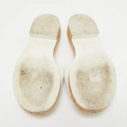 Pre Owned Chanel Off White Tweed Chain Detail Cork Slide Sandals Size 37