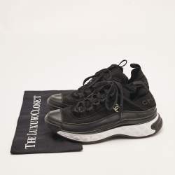 Pre Owned Chanel Black Rubber and Fabric Interlocking CC Sneakers Size 37