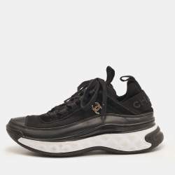 Pre Owned Chanel Black Rubber and Fabric Interlocking CC Sneakers Size 37