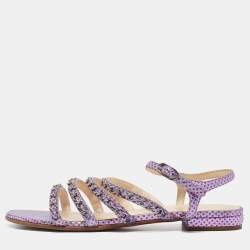Chanel Purple  Leather Chain Link Detail Strappy Flat Sandals Size 39