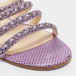 Chanel Purple  Leather Chain Link Detail Strappy Flat Sandals Size 39
