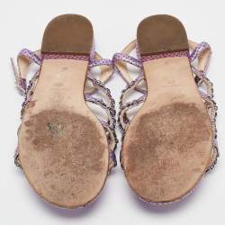 Chanel Purple  Leather Chain Link Detail Strappy Flat Sandals Size 39