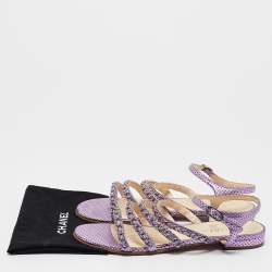 Chanel Purple  Leather Chain Link Detail Strappy Flat Sandals Size 39