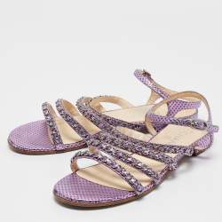 Chanel Purple  Leather Chain Link Detail Strappy Flat Sandals Size 39