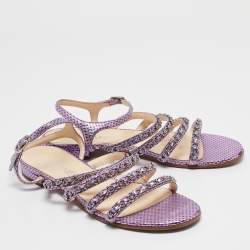 Chanel Purple  Leather Chain Link Detail Strappy Flat Sandals Size 39