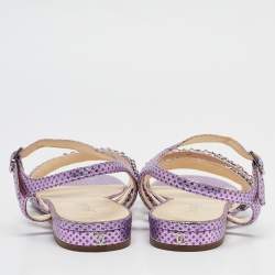 Chanel Purple  Leather Chain Link Detail Strappy Flat Sandals Size 39