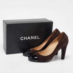 Chanel Brown/Black Suede and Patent Leather CC Cap Toe Pumps Size 40