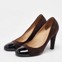Chanel Brown/Black Suede and Patent Leather CC Cap Toe Pumps Size 40