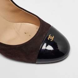 Chanel Brown/Black Suede and Patent Leather CC Cap Toe Pumps Size 40