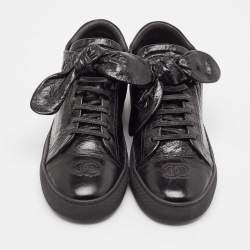 Chanel Black Leather CC Bow Lace Up Sneakers Size 39.5