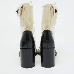 Chanel Black/White PVC and Leather CC Pocket Lace up Ankle Boots Size 39