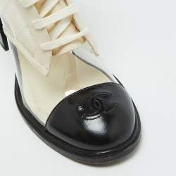 Chanel Black/White PVC and Leather CC Pocket Lace up Ankle Boots Size 39