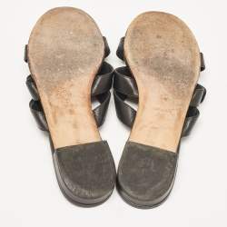 Chanel Black Leather CC Turnlock Triple Strap Flat Slides Size 40