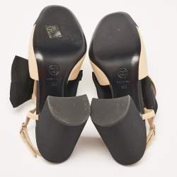 Chanel Beige/Black Leather Block Heel Slingback Pumps Size 39