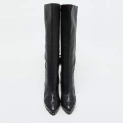 Chanel Black Leather CC Chain Link Platform Knee Length Boots Size 39