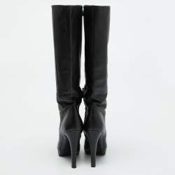 Chanel Black Leather CC Chain Link Platform Knee Length Boots Size 39