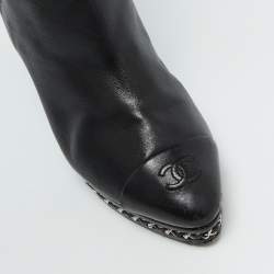 Chanel Black Leather CC Chain Link Platform Knee Length Boots Size 39