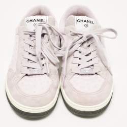 Pre Owned Chanel Purple Fabric and Suede CC Low Top Sneakers Size 38.5