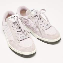 Pre Owned Chanel Purple Fabric and Suede CC Low Top Sneakers Size 38.5