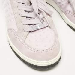 Pre Owned Chanel Purple Fabric and Suede CC Low Top Sneakers Size 38.5