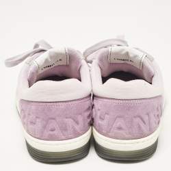 Pre Owned Chanel Purple Fabric and Suede CC Low Top Sneakers Size 38.5