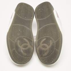 Pre Owned Chanel Purple Fabric and Suede CC Low Top Sneakers Size 38.5