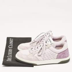 Pre Owned Chanel Purple Fabric and Suede CC Low Top Sneakers Size 38.5