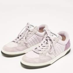 Pre Owned Chanel Purple Fabric and Suede CC Low Top Sneakers Size 38.5