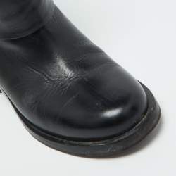 Pre Owned Chanel Black Leather CC Camellia Stitched Ankle Boots Size 37