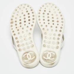 Chanel Silver Leather Camellia Thong Flats Size 36.5