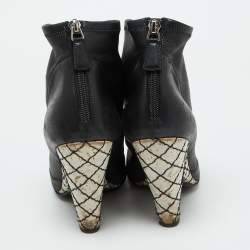 Chanel Black Leather CC Camellia Ankle Cork Wedge Boots Size 39