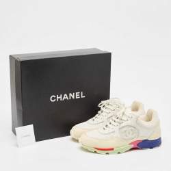 Chanel White Mesh and Suede CC Low Top Sneakers Size 37