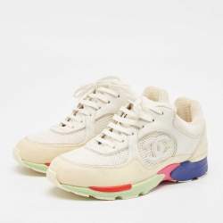 Chanel White Mesh and Suede CC Low Top Sneakers Size 37