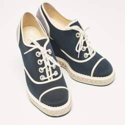 Chanel Blue/Grey Fabric and Suede Wedge Sneakers Size 37