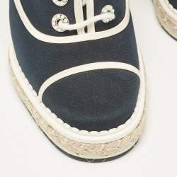 Chanel Blue/Grey Fabric and Suede Wedge Sneakers Size 37