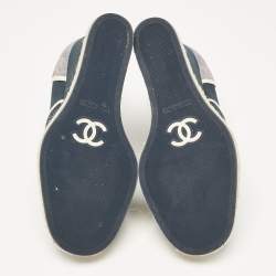 Chanel Blue/Grey Fabric and Suede Wedge Sneakers Size 37