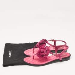 Chanel Purple CC Suede Flower Ankle Strap Sandals Size 39