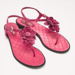 Chanel Purple CC Suede Flower Ankle Strap Sandals Size 39