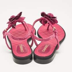 Chanel Purple CC Suede Flower Ankle Strap Sandals Size 39