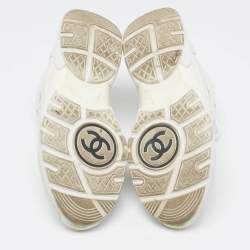 Pre Owned Chanel White Leather and Nylon CC Low Top Sneakers Size 37