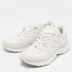 Pre Owned Chanel White Leather and Nylon CC Low Top Sneakers Size 37
