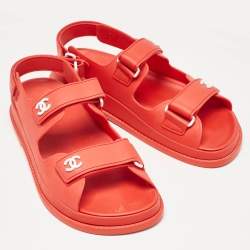 Chanel Red Rubber CC Dad Sandals Size 39