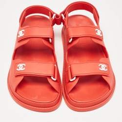 Chanel Red Rubber CC Dad Sandals Size 39